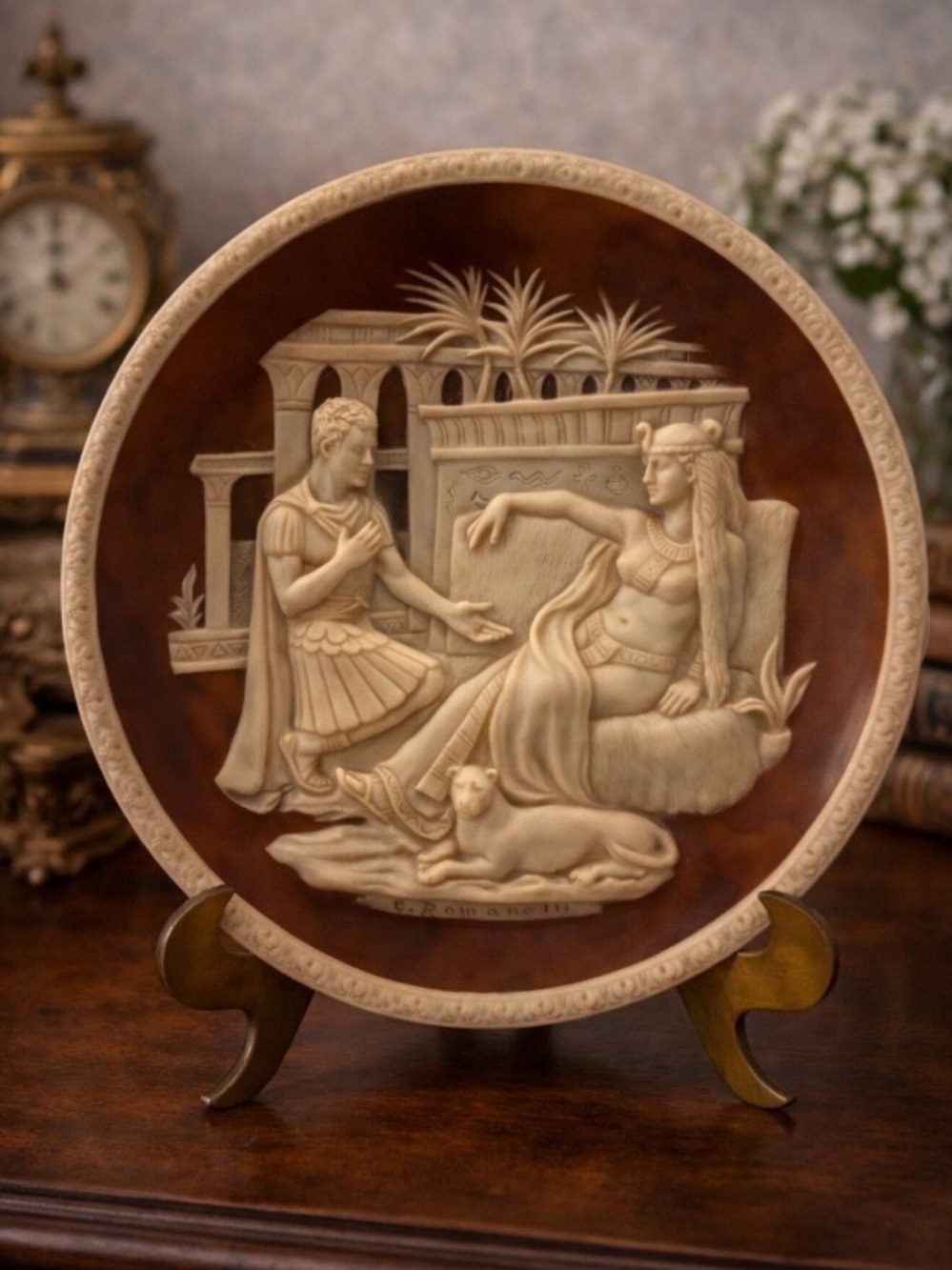 Carl Romanelli Antony & Cleopatra Incolay Stone Plate Great Romances of History